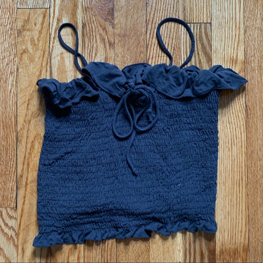 smocked lace up tank top